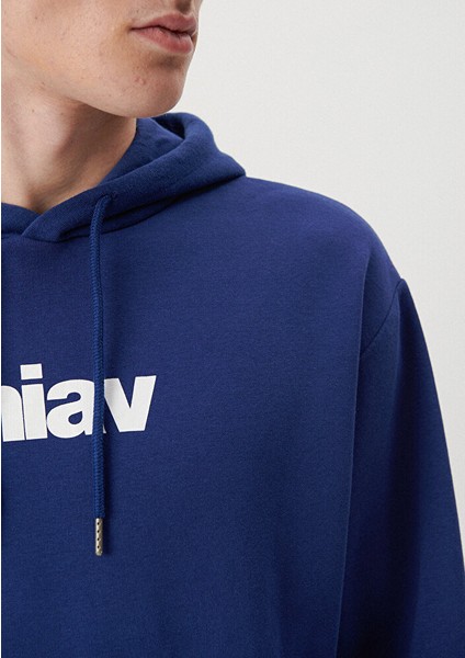 Erkek Mavi Logo Baskılı Kapüşonlu Mavi Sweatshirt 0S10001-70722