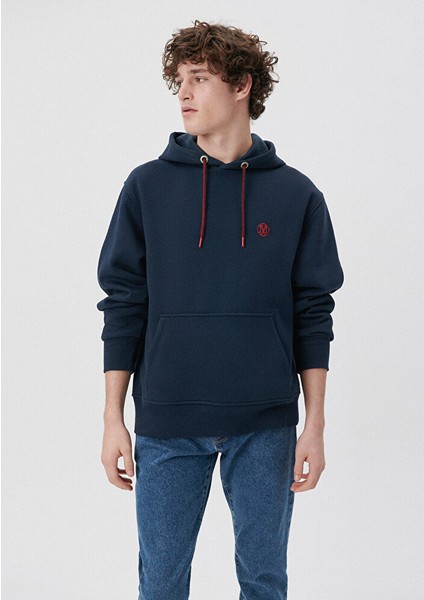Erkek Mavi Logo Nakışlı Kapüşonlu Lacivert Sweatshirt 065809-29743 fiyatları