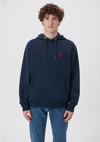 Erkek Mavi Logo Nakışlı Kapüşonlu Lacivert Sweatshirt 065809-29743 modelleri
