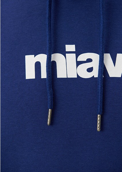 Erkek Mavi Logo Baskılı Kapüşonlu Mavi Sweatshirt 0S10001-70722