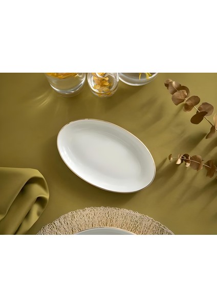 Modern Gold Altın 2li 20 cm Porselen Kayık Sunum Tabağı Seti