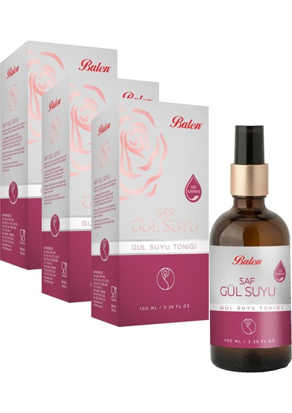 Gül Suyu 3 Kutu 100 Ml.x 3 Ad. Saf Gül Suyu Pure Rose Water Gül Suyu Tonik Sprey Uçlu