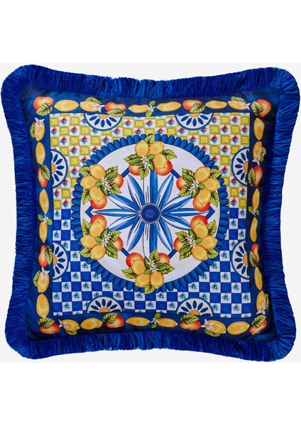 Portofino Mavi Kadife Dekoratif Yastık 45X45 cm