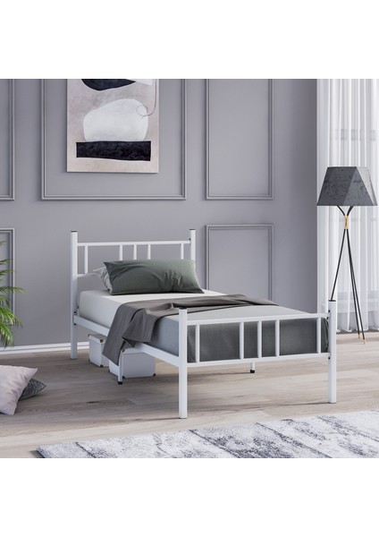 Metal Karyola, Akın Metal Karyola, 100X200 cm Beyaz, Ferforje Karyola