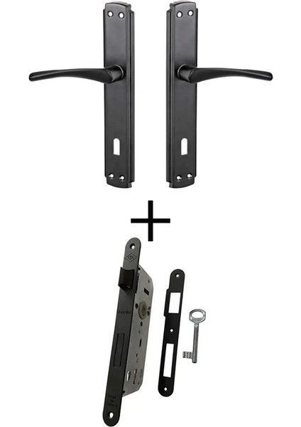 Bersa Yapı Bravo Aynalı Oda Kapı Kolu ve Sessiz Gömme Kilit Mat Siyah 1 Kapılık Takım Siyah Kapı Kilidi 40 mm