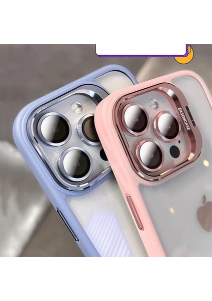 Apple iPhone 15 Pro Kılıf Kamera Korumalı Açılır Bumper Pencere Standlı Arkası Şeffaf+Lens Koruyucu