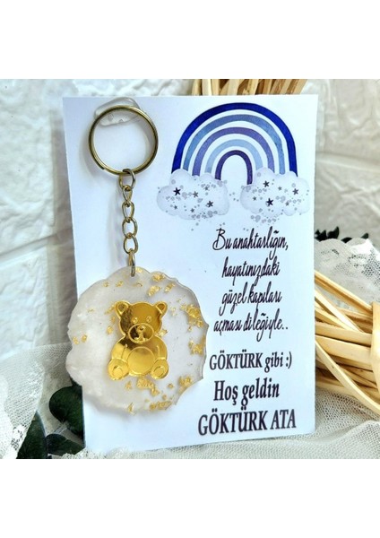 25 Adet Ayıcık Pleksili Epoksi Anahtarlık Kağıt Üzeri Yenidoğan