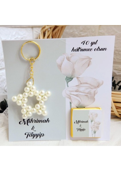25 Adet Yıldız Incili Anahtarlık ve Çikolata Nişan Nikah Hatırası Hediyelikleri