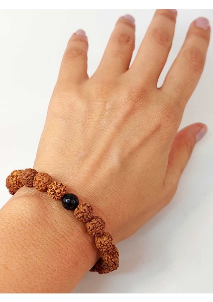 Golden Obsidyen Taşlı Rudraksha Tohum Unisex Bileklik 8mm