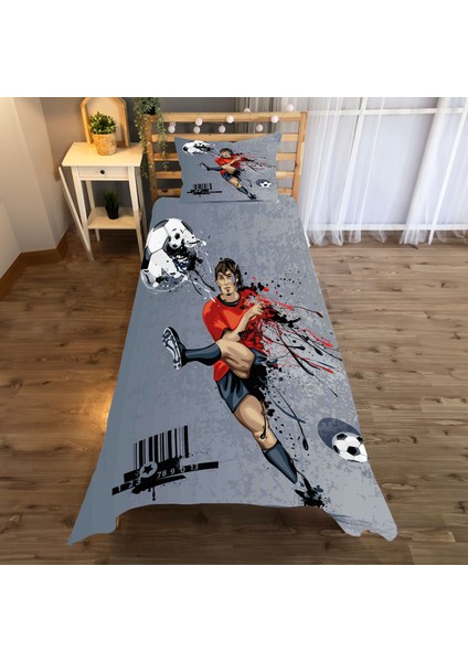 Futbol Desenli Tek Kişilik Yatak Örtüsü ve Yastık Kılıfı