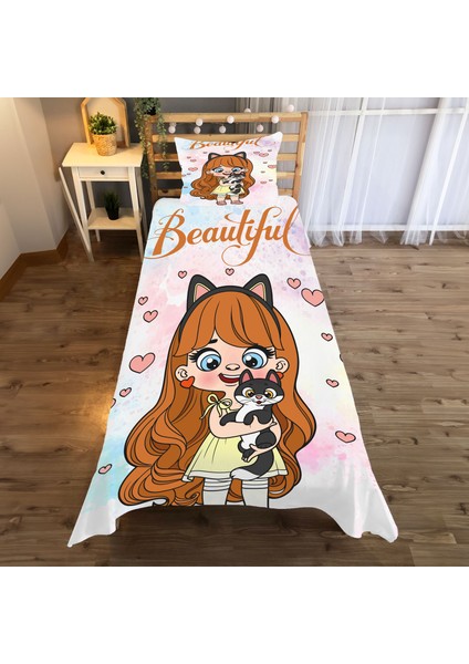 Beautiful Desenli Desenli Tek Kişilik Yatak Örtüsü ve Yastık Kılıfı