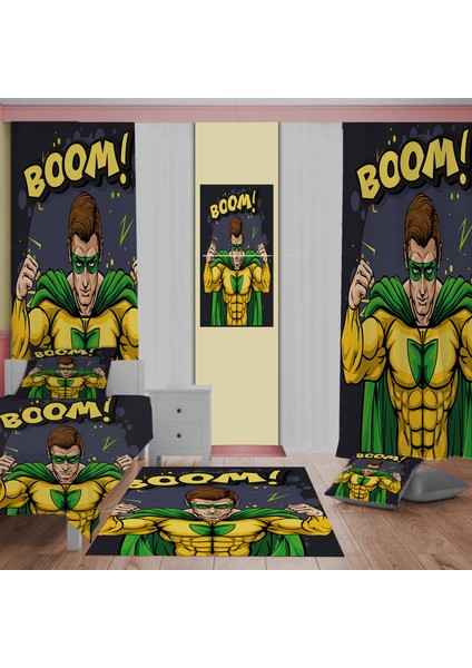 Güçlü Çocuk Desenli Yatak Örtüsü,perde Çift Taraf, Yastık,kırlent Kılıfı,halı ve Tablo