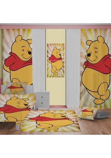Winnie The Pooh Desenli Yatak Örtüsü,perde Çift Taraf, Yastık,kırlent Kılıfı,halı ve Tablo