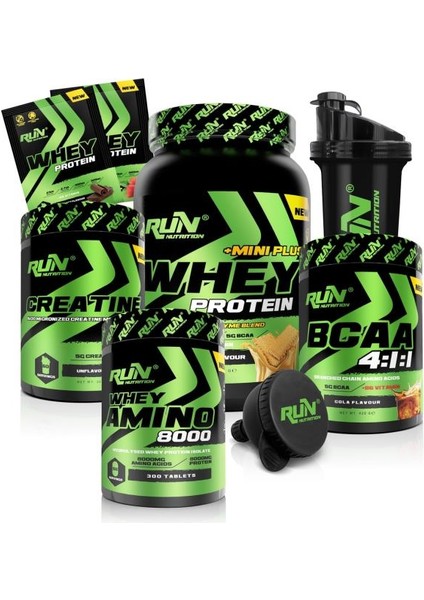 Fitness Paketi Small Extra Kas Kütlesi - Whey Mini Plus, Creatine, Bcaa, AMINO8000 - Bisküvi, Kola - Hediyeli