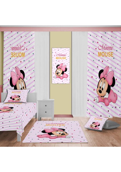 Mickey Mouse Desenli Yatak Örtüsü, Perde Çift Taraf, Yastık, Kırlent, Halı ve Tablo