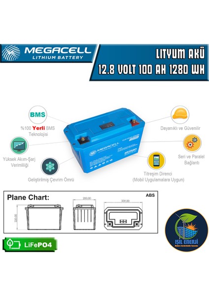 Megacel 12.8 Volt 100 Amper Lityum Akü - 12.8 V 100 Ah Lıfepo4 1280 Wh