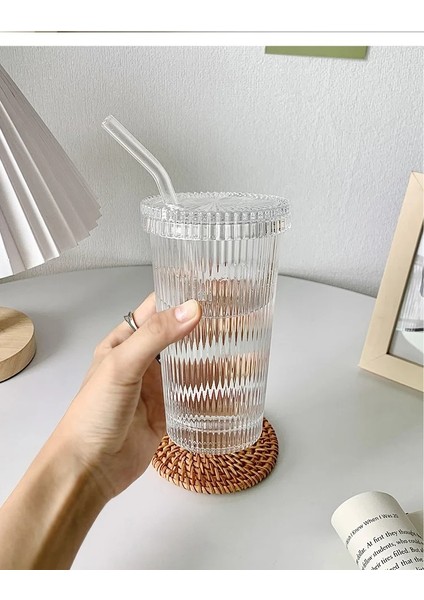 Mika Kapaklı Pipetli Origami Stil Bardak 2 Adet 600 ml