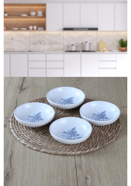 4 Adet 13CM Blue Magıc Yaprak Model Kahvaltılık Çerezlik Kase