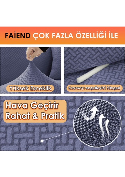 Jakarlı Likrali esnek 3 kişilik koltuk kılıfı streç lastikli çekyat kanepe örtüsü Tuğla desen Antrasit