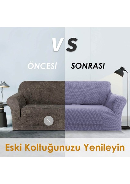 Jakarlı Likrali esnek 3 kişilik koltuk kılıfı streç lastikli çekyat kanepe örtüsü Tuğla desen Antrasit
