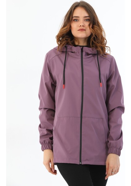 Kadın Mürdüm Içi Astarlı Su Geçirmez ve Rüzgara Dayanıklı Kapüşonlu Iç Cepli Yağmurluk - Rüzgarlık modelleri