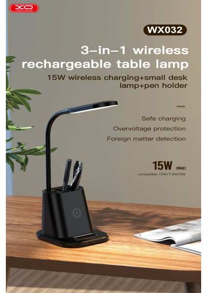 XO-WX032 15W 3in1 Organizerli Masa Lambalı Kablosuz Temassız Hızlı Şarj Cihazı fiyatları