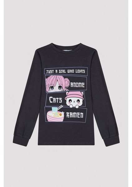 Kız Çocuk Anime Antrasit Pijama Takımı