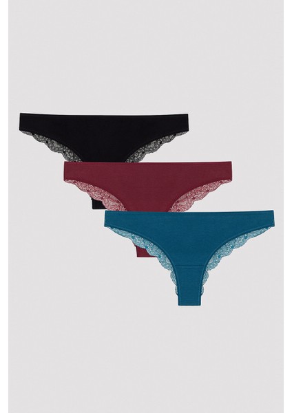 Arka Dantel Detaylı Koyu Ton 3lü Brazilian Külot