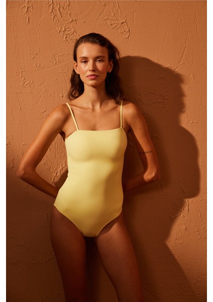 Basic Clean Straplez Sarı Mayo modelleri