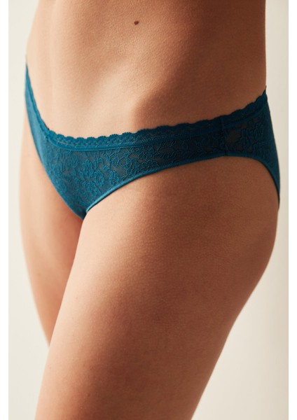 Easy Dantelli V Kesim Mavi Slip Külot
