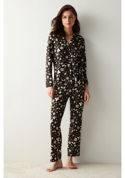 Blossom Dark Gömlek Siyah Pantolon Pijama Takımı