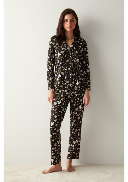 Blossom Dark Gömlek Siyah Pantolon Pijama Takımı