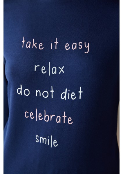 Slogan Baskılı Termal Tişört Pijama Üstü