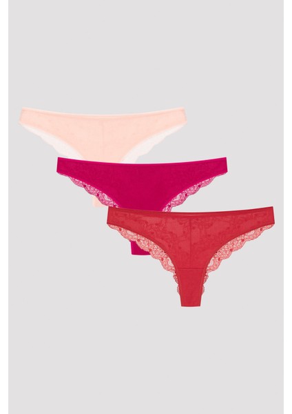 Hot Summer Lacy Back Dantel 3'lü Çok Renkli Brazilian Külot