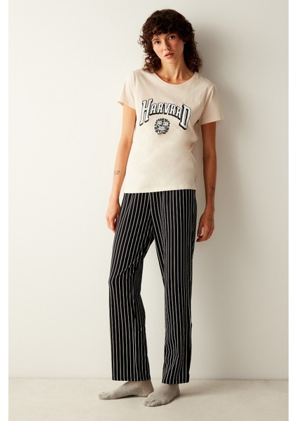 Harvard Slogan Baskılı Pijama Takımı