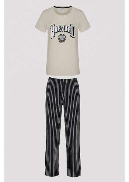 Harvard Slogan Baskılı Pijama Takımı