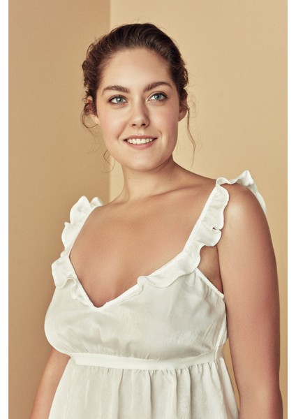 Beyaz Fırfır Detaylı Saten Atlet Pijama Üstü-gelin Koleksiyonu fiyatları