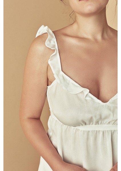 Beyaz Fırfır Detaylı Saten Atlet Pijama Üstü-gelin Koleksiyonu modelleri