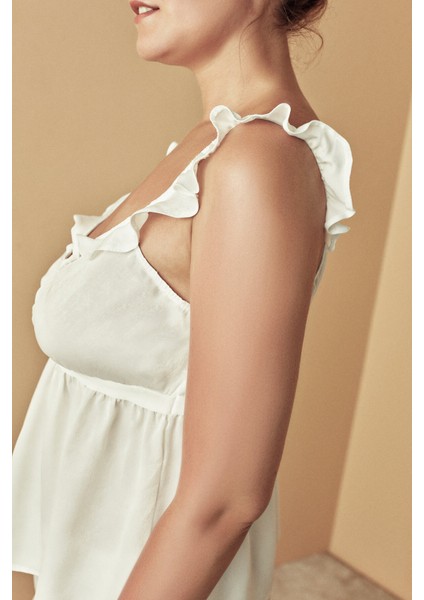 Beyaz Fırfır Detaylı Saten Atlet Pijama Üstü-gelin Koleksiyonu fırsatları