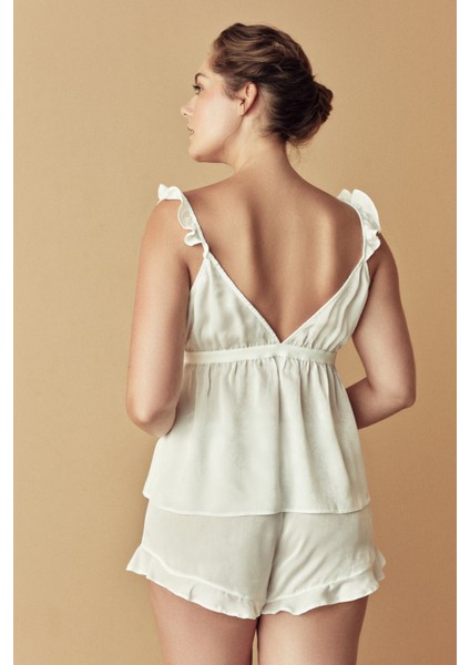 Beyaz Fırfır Detaylı Saten Atlet Pijama Üstü-gelin Koleksiyonu indirimleri