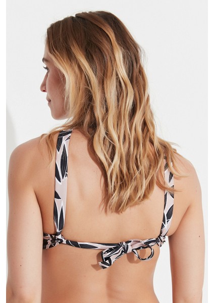 Çok Renkli Leaf Art Halter Bikini Üstü