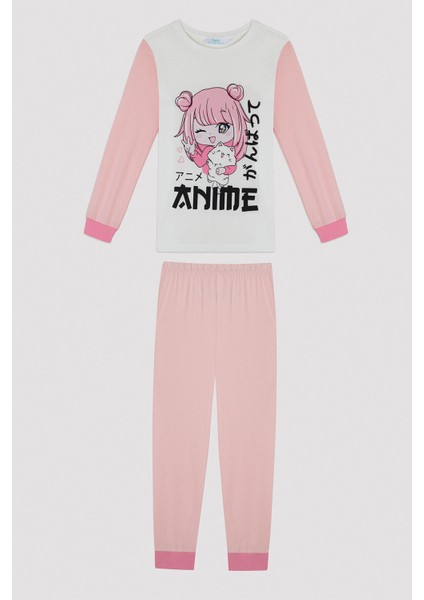 Kız Çocuk Anime Desenli 2 Li Pijama Takım