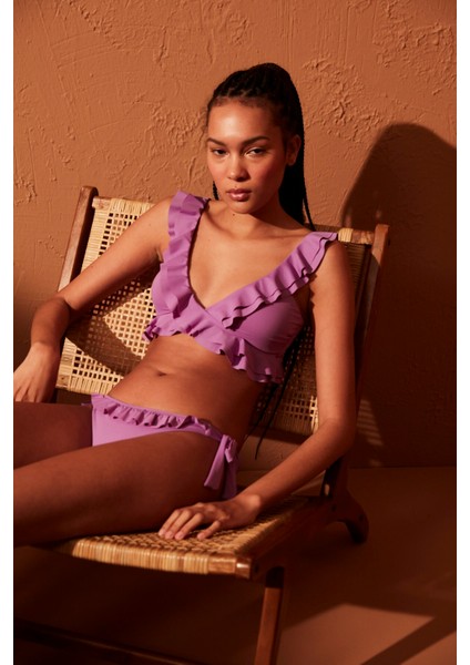 Lila Janice Deep Frill Bikini Üstü