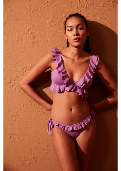 Lila Janice Deep Frill Bikini Üstü