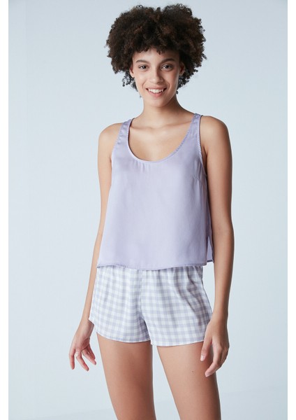 Gingham Saten Crop Atlet