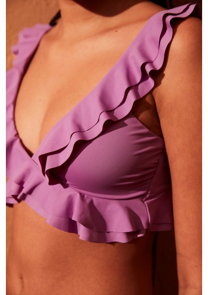 Lila Janice Deep Frill Bikini Üstü