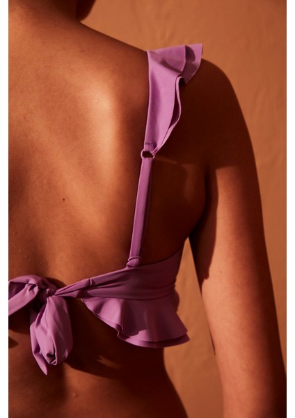 Lila Janice Deep Frill Bikini Üstü