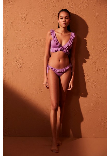 Lila Janice Deep Frill Bikini Üstü