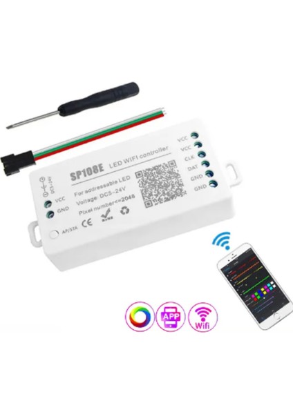 SP108E Adreslenebilir WS2811-WS2812 Şerit LED Pixel Argb Wifi Kontrol Cihazı 5-24V