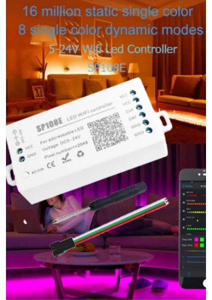 SP108E Adreslenebilir WS2811-WS2812 Şerit LED Pixel Argb Wifi Kontrol Cihazı 5-24V